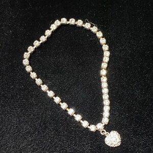 Elegant Monet vintage 8.5 inch crystal silver Heart Charm anklet or Bracelet